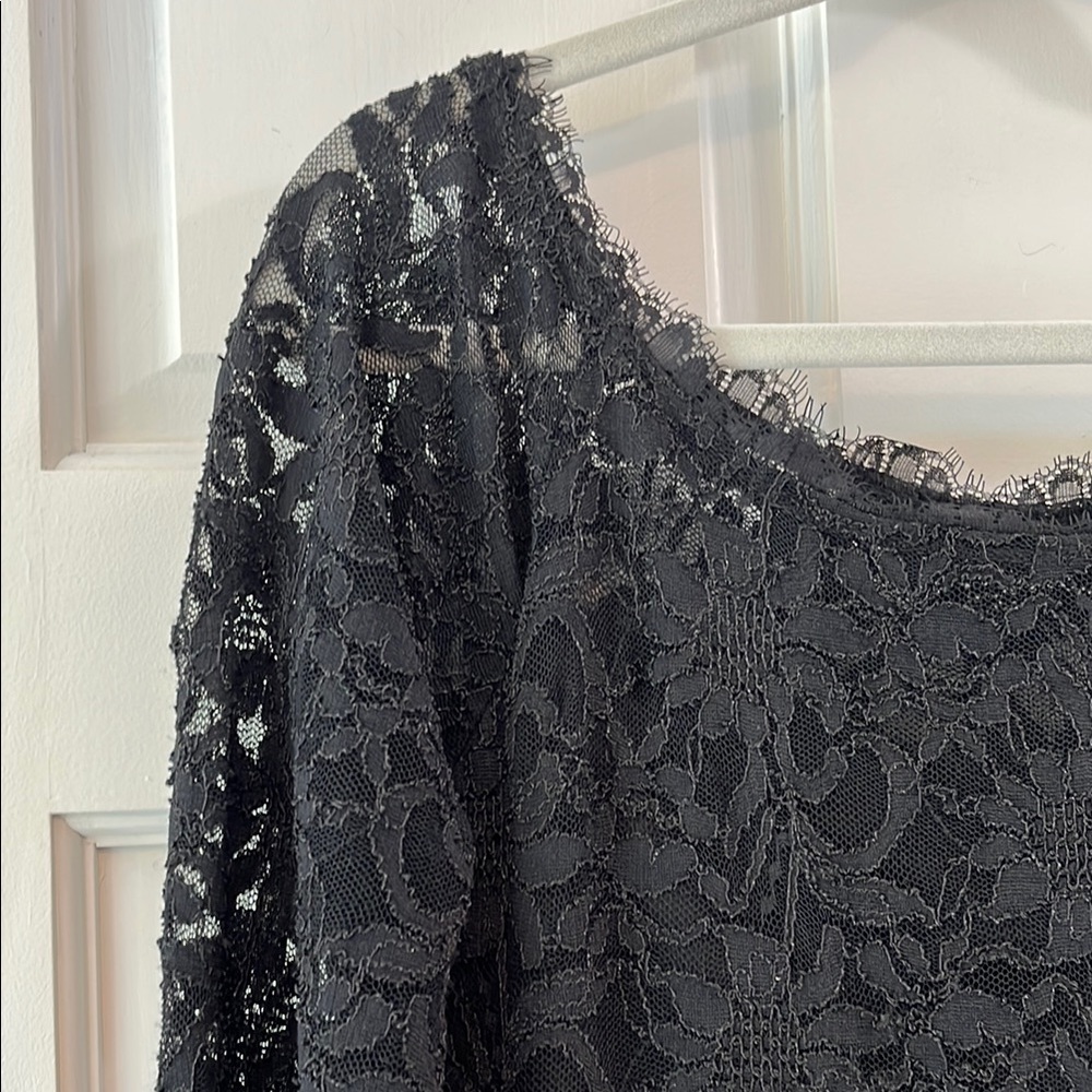 Jump Apparel Black Mesh Floral Long Sleeve Sheath Cocktail Dress - Size Large - Picture 5 of 13